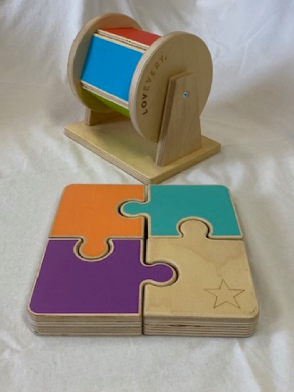 LOVEVERY Spinning Rainbow Wheel and Wooden Puzzle